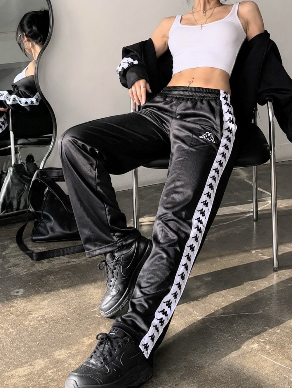 Kappa Banda Track Pants Black White Omini Logo Side Tape Y2K Streetwear Joggers